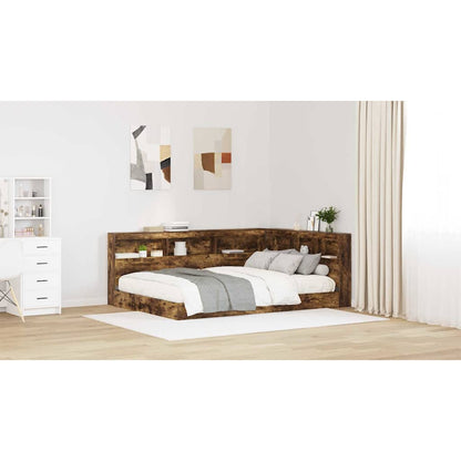 Storage Headboard with Shelf Smoked Oak 135 cm Engineered Wood