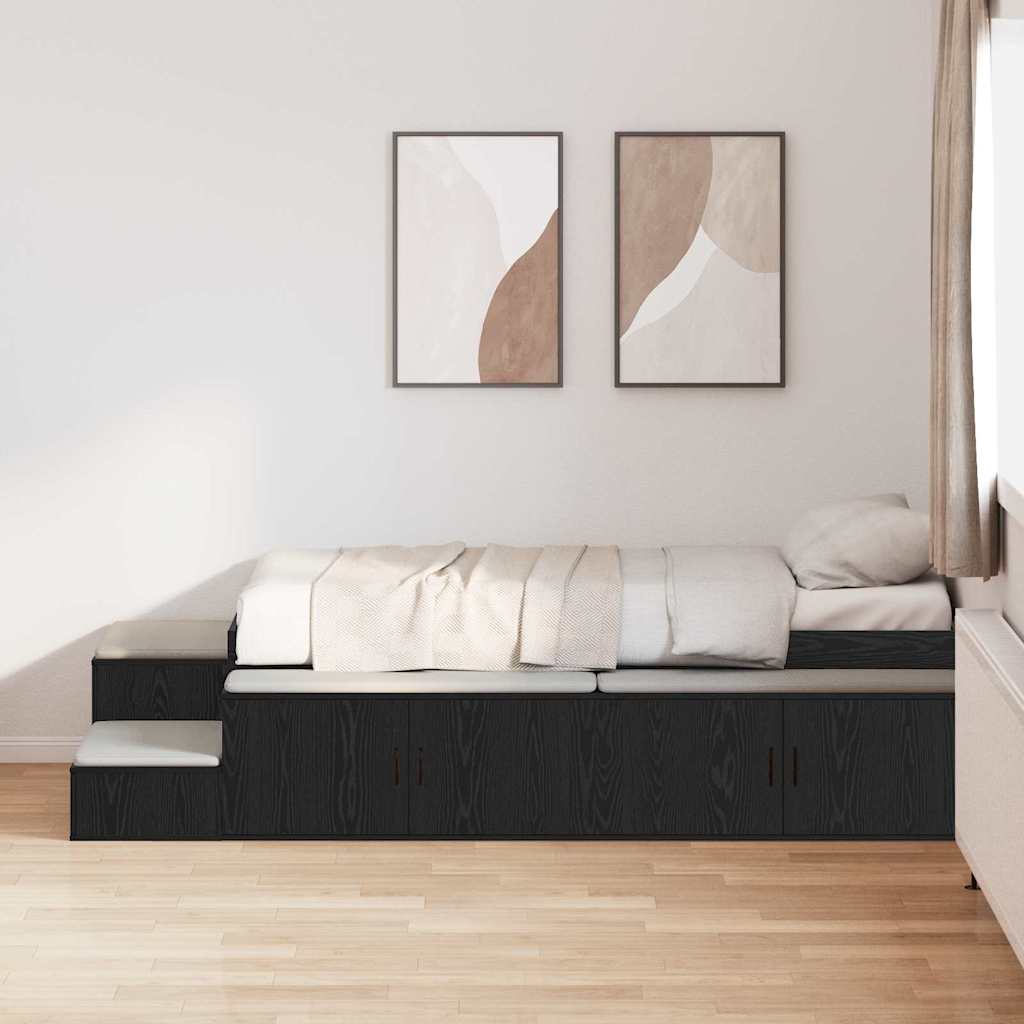 Storage Bed Frame Black oak 234 x 103 x 53.5 cm Engineered wood