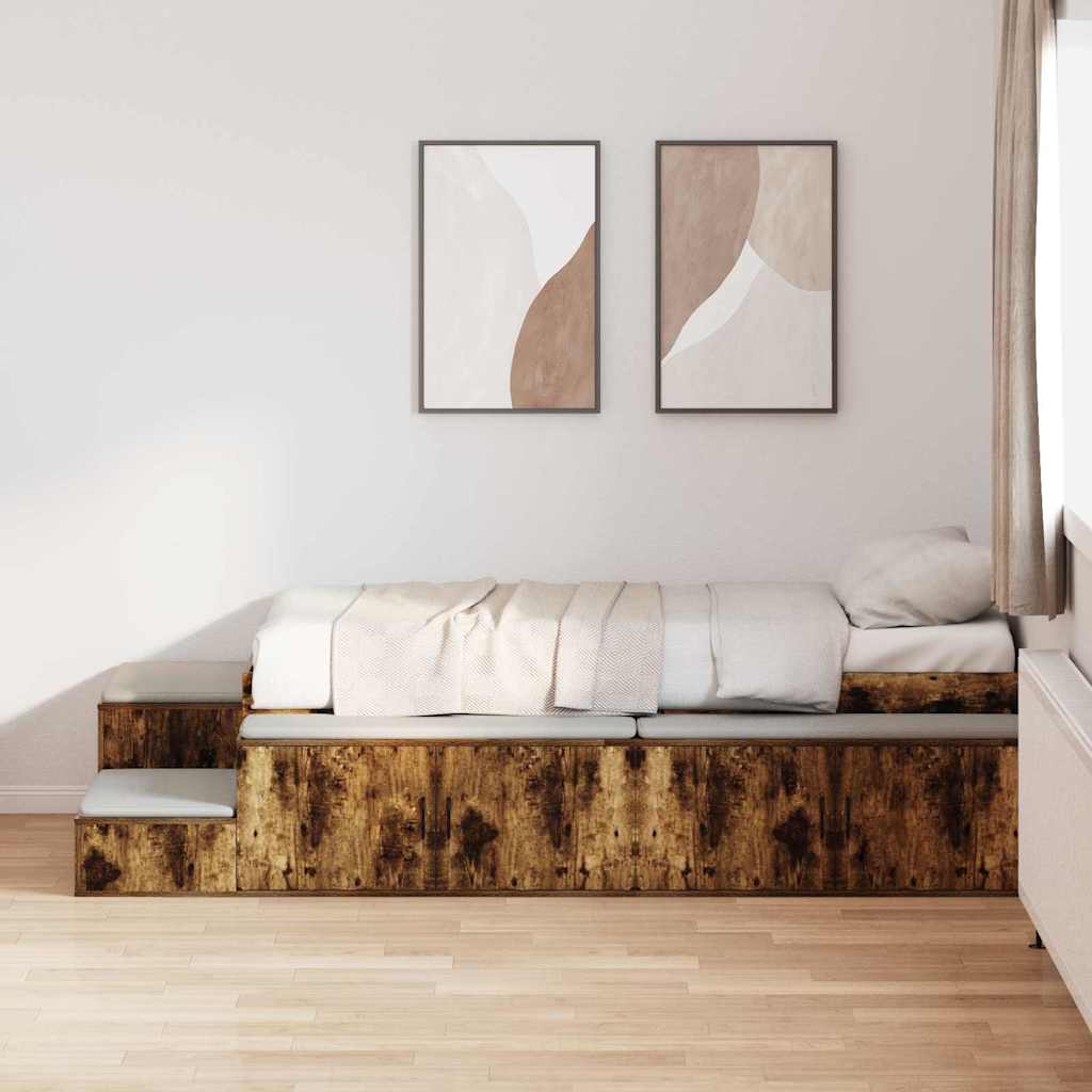 Storage Bed Frame with Storage Smoked Oak 75 cm Engineered Wood
