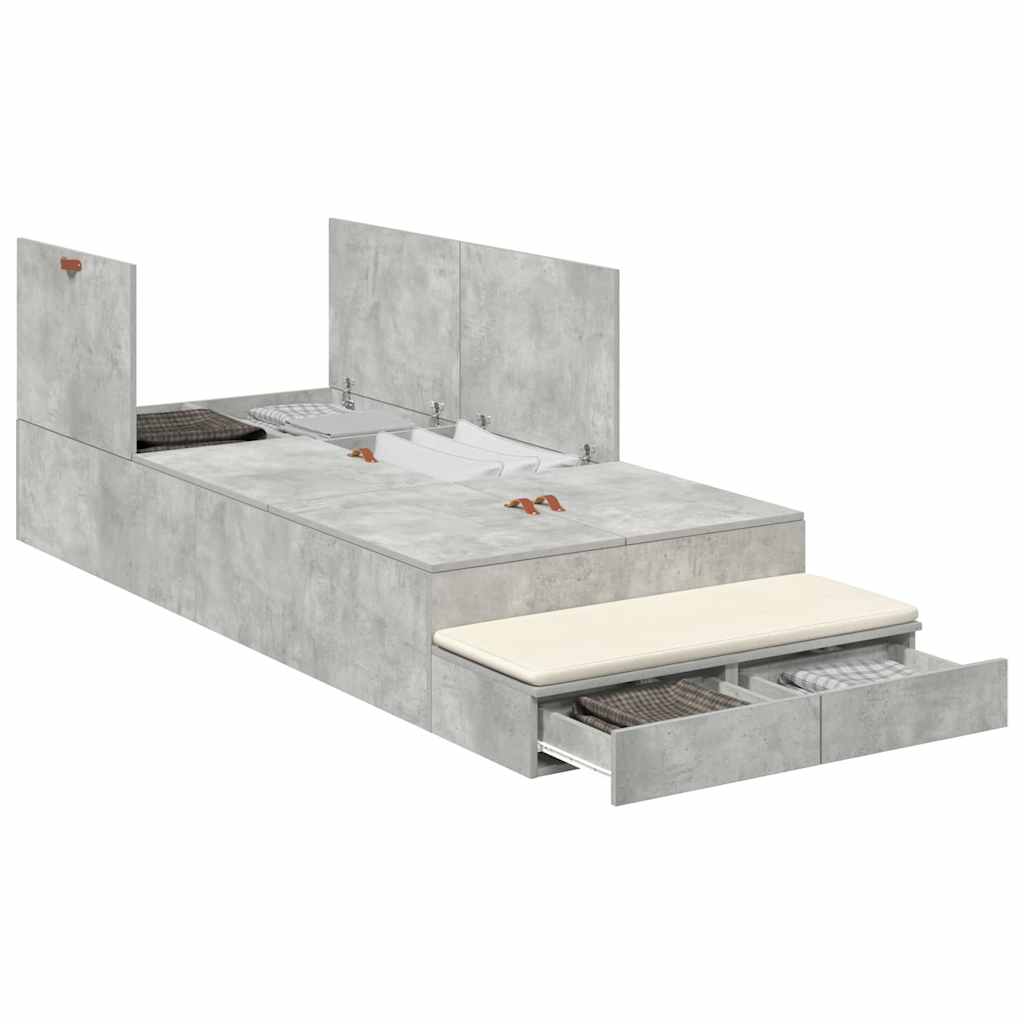 Storage Bed Frame Concrete Grey 80 cm Engineered Wood