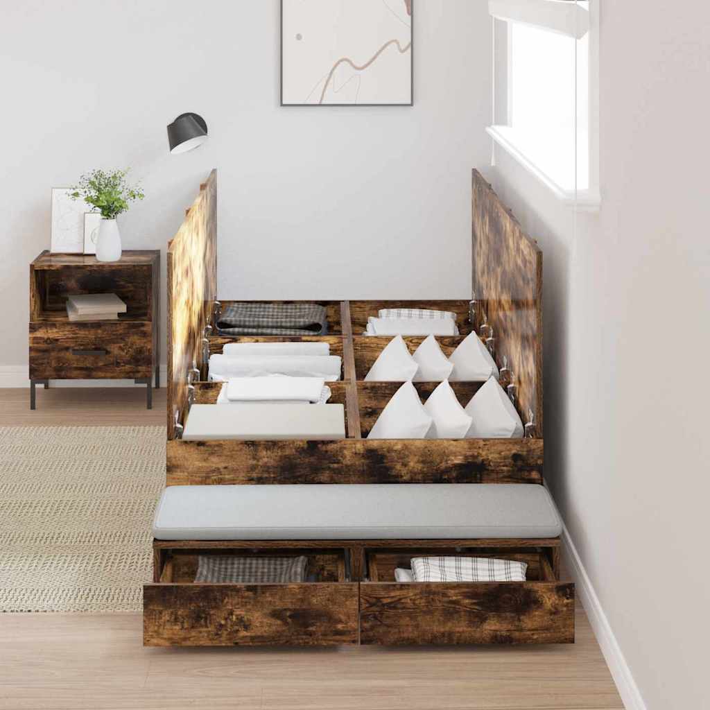 Storage Bed Frame with Drawer Smoked Oak 80 cm Engineered Wood