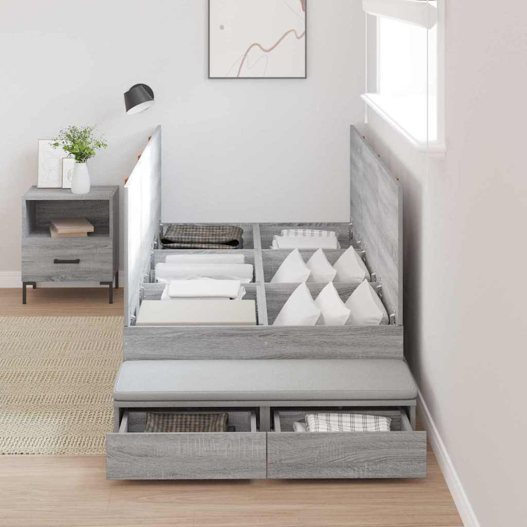 Storage Bed Frame with Drawer Grey Sonoma 80 cm Engineered Wood