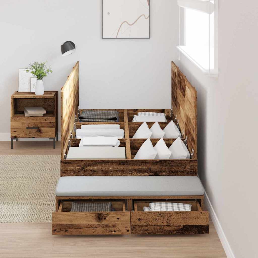 Storage Bed Frame with Drawer Old Wood 80 cm Engineered Wood