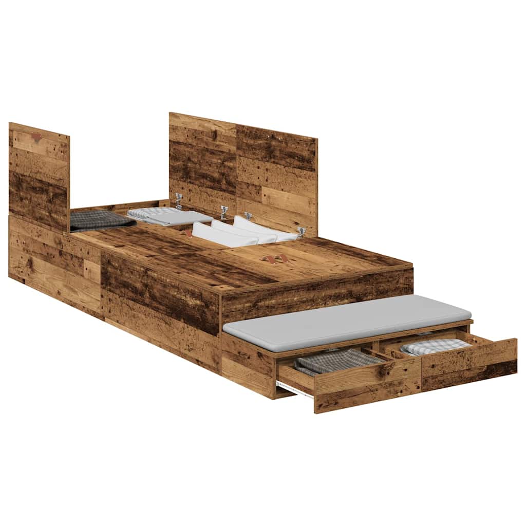 Storage Bed Frame with Drawer Old Wood 80 cm Engineered Wood