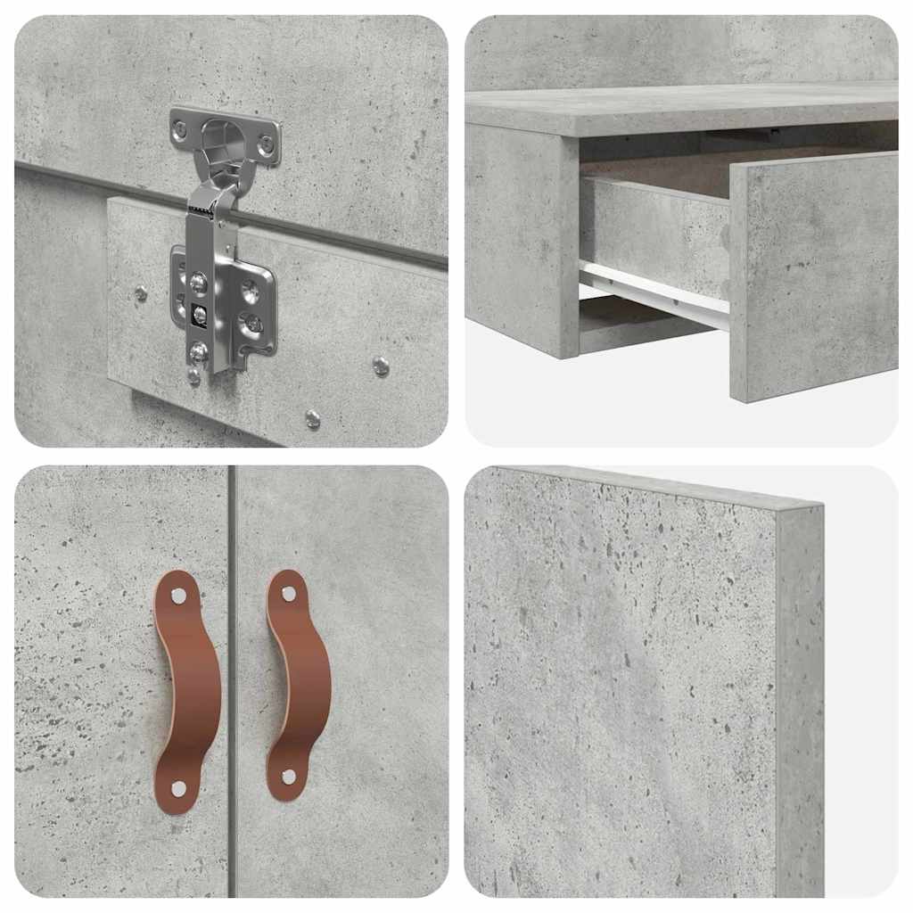 Storage Bed Frame with Door Concrete Grey 90 cm Engineered Wood