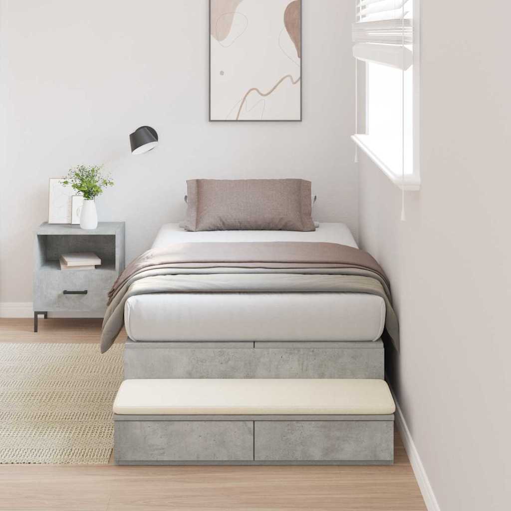 Storage Bed Frame with Door Concrete Grey 90 cm Engineered Wood