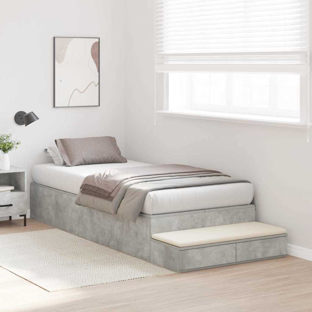Storage Bed Frame with Door Concrete Grey 90 cm Engineered Wood