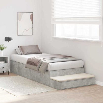 Storage Bed Frame with Door Concrete Grey 90 cm Engineered Wood