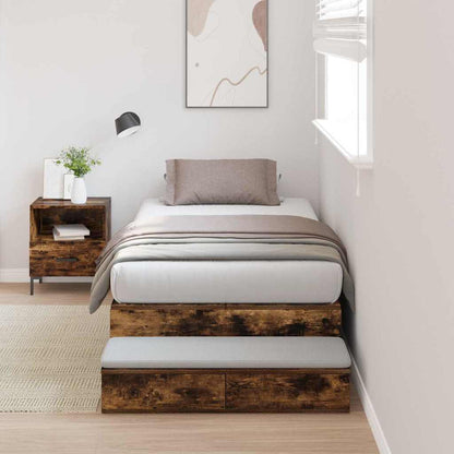 Storage Bed Frame with Drawer Smoked Oak 90 cm Engineered Wood