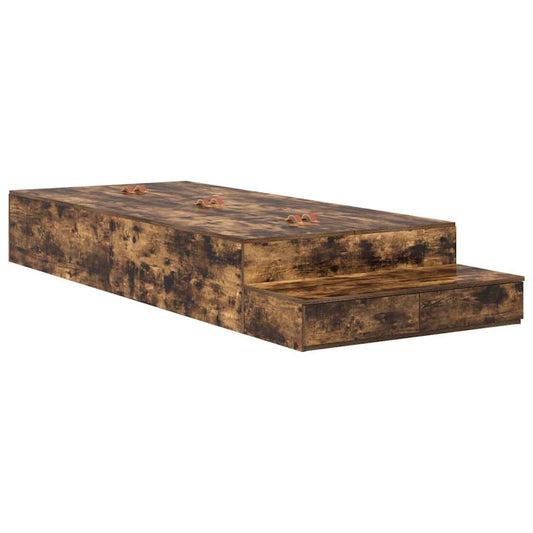 Storage Bed Frame with Drawer Smoked Oak 90 cm Engineered Wood
