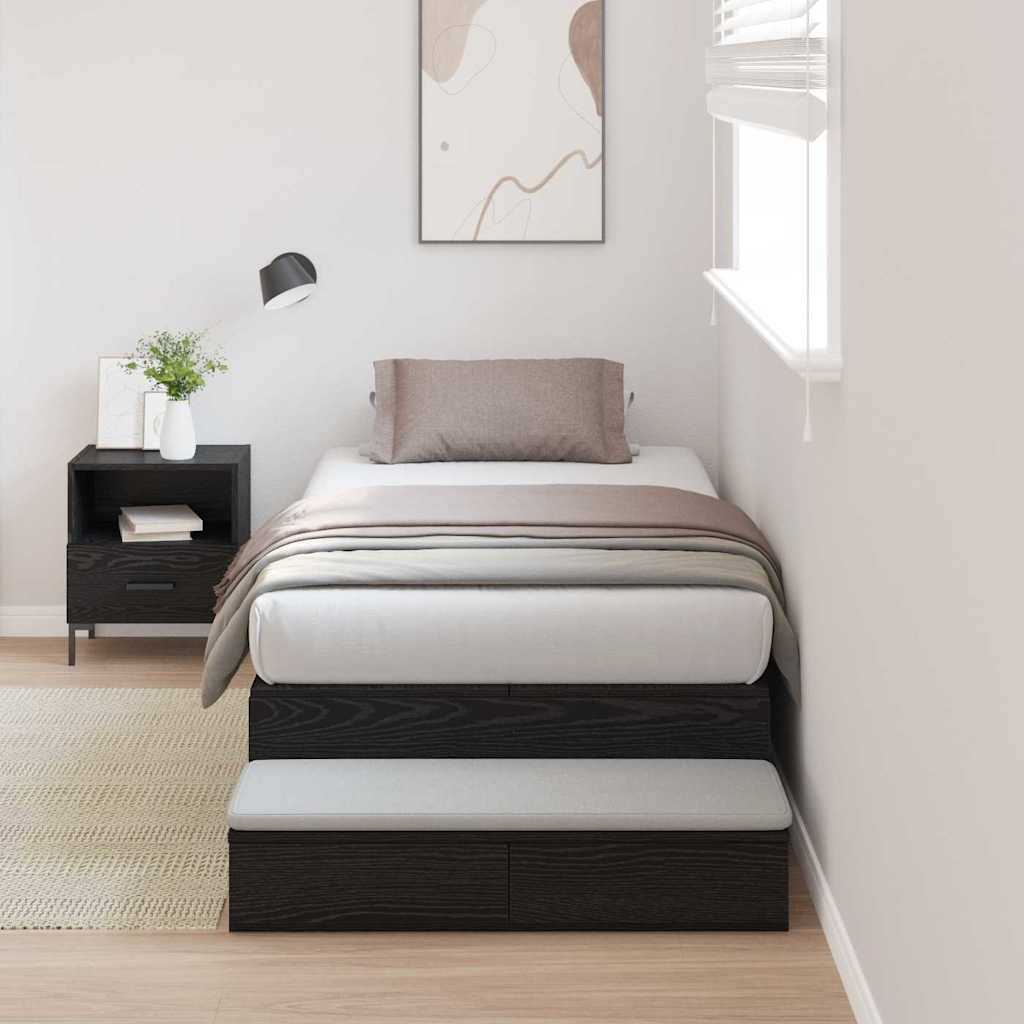 Storage Bed Frame with Drawer Black Oak 100 cm Engineered Wood