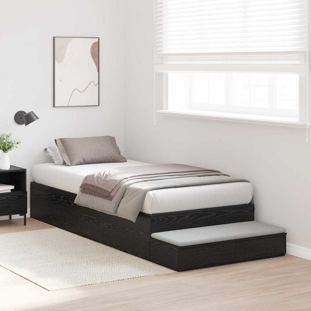 Storage Bed Frame with Drawer Black Oak 100 cm Engineered Wood