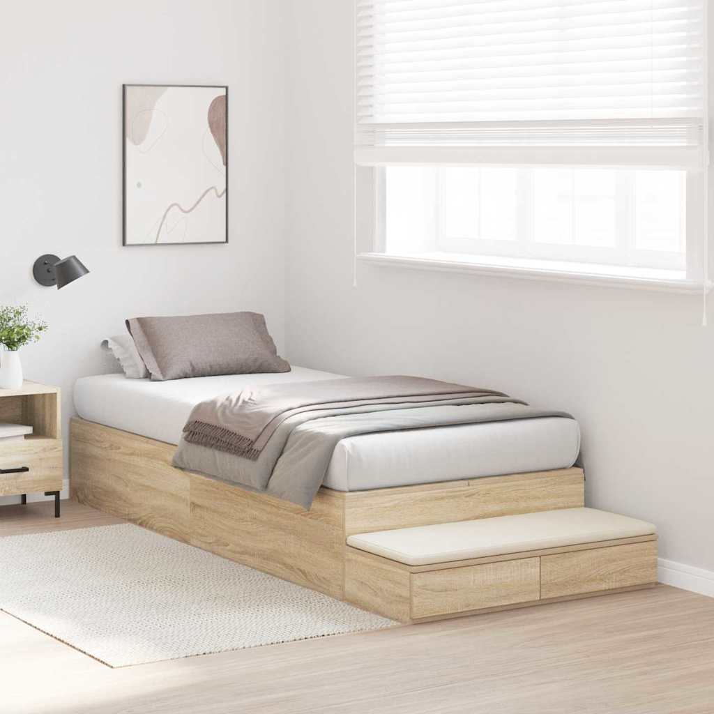 Storage Bed Frame with Drawer Sonoma Oak 100 cm Engineered Wood