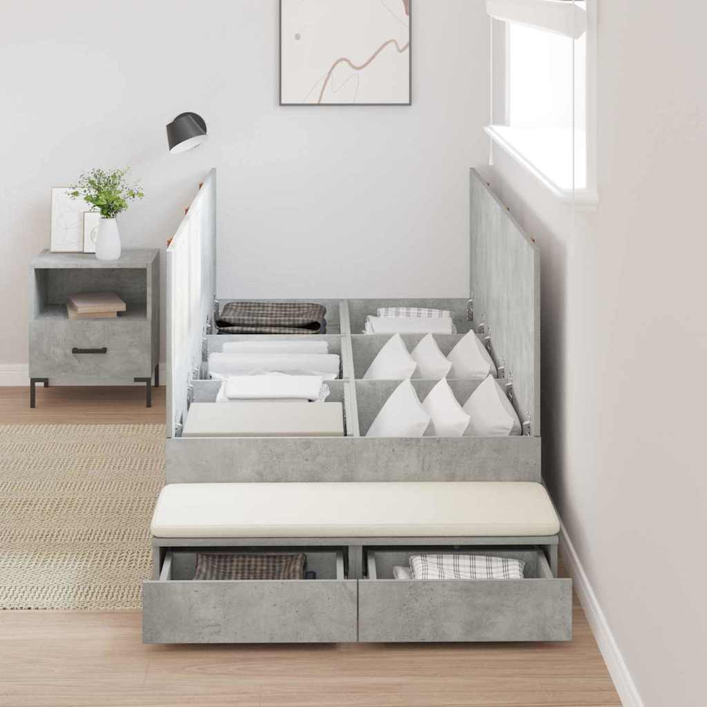 Storage Bed Frame Concrete Grey 100 cm Engineered Wood