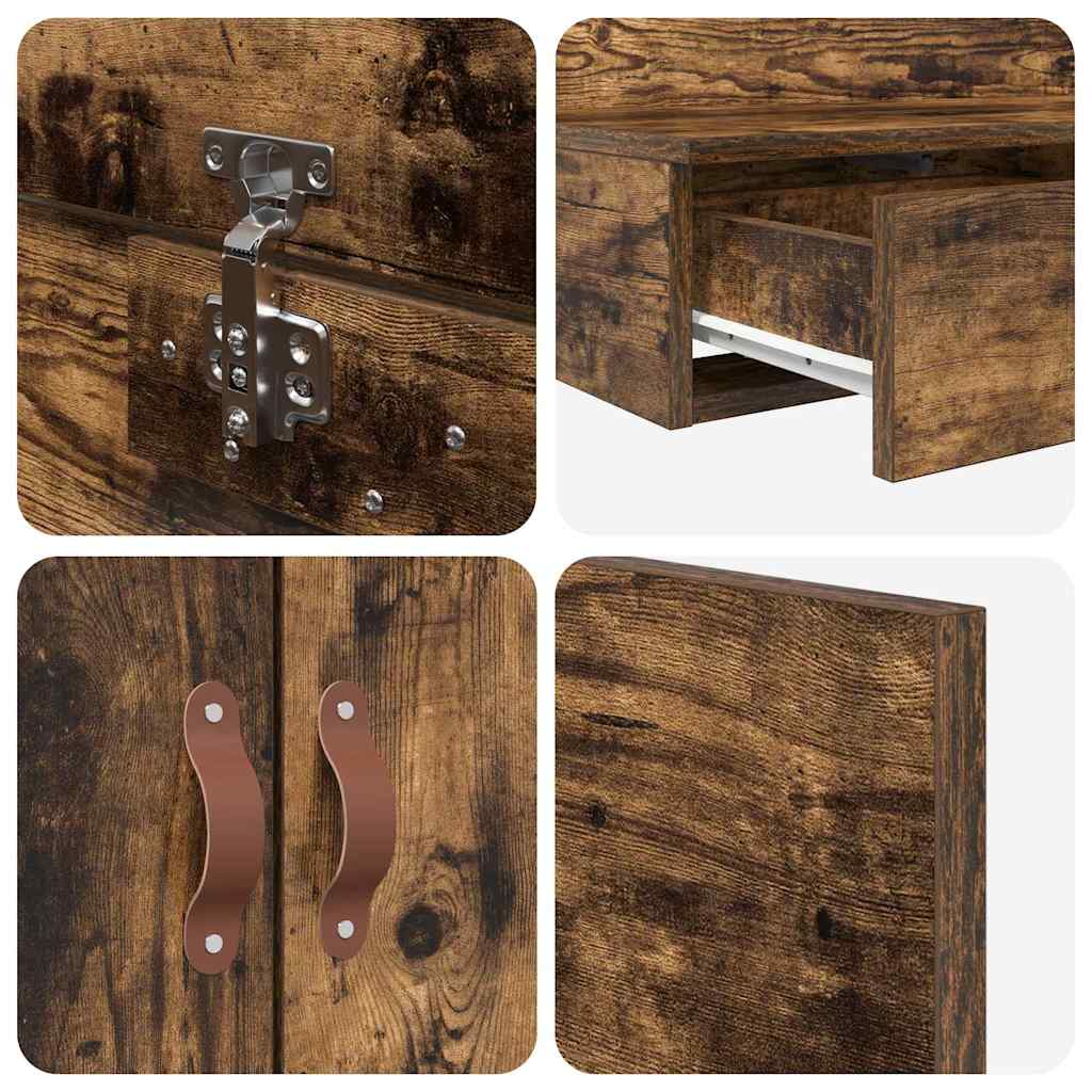 Storage Bed Frame with Drawer Smoked Oak 100 cm Engineered Wood