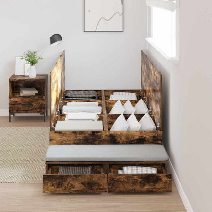 Storage Bed Frame with Drawer Smoked Oak 100 cm Engineered Wood