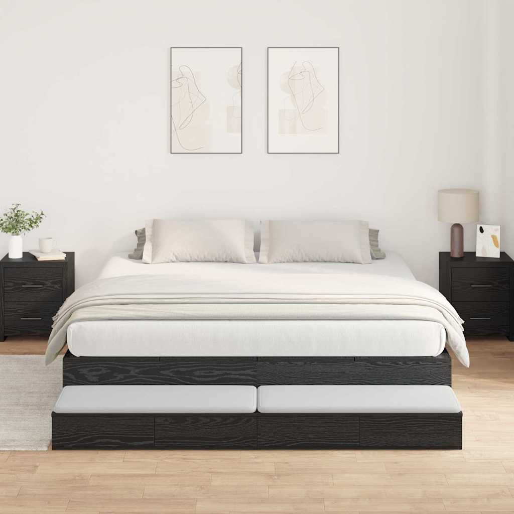 Storage Bed Frame with Drawer Black Oak 200 cm Engineered Wood