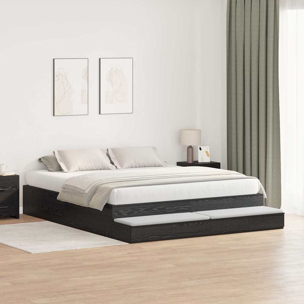 Storage Bed Frame with Drawer Black Oak 200 cm Engineered Wood