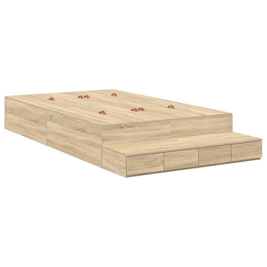 Storage Bed Frame with Drawer Sonoma Oak 120 cm Engineered Wood