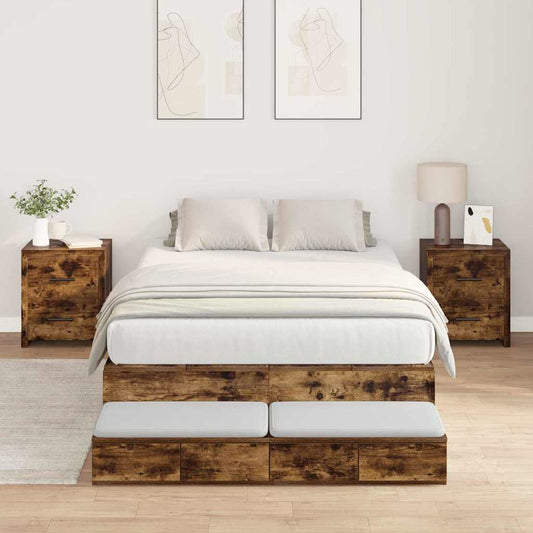 Storage Bed Frame with Drawer Smoked Oak 120 cm Engineered Wood