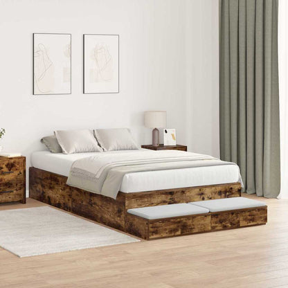 Storage Bed Frame with Drawer Smoked Oak 120 cm Engineered Wood