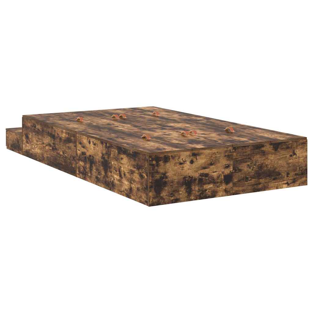 Storage Bed Frame with Drawer Smoked Oak 120 cm Engineered Wood