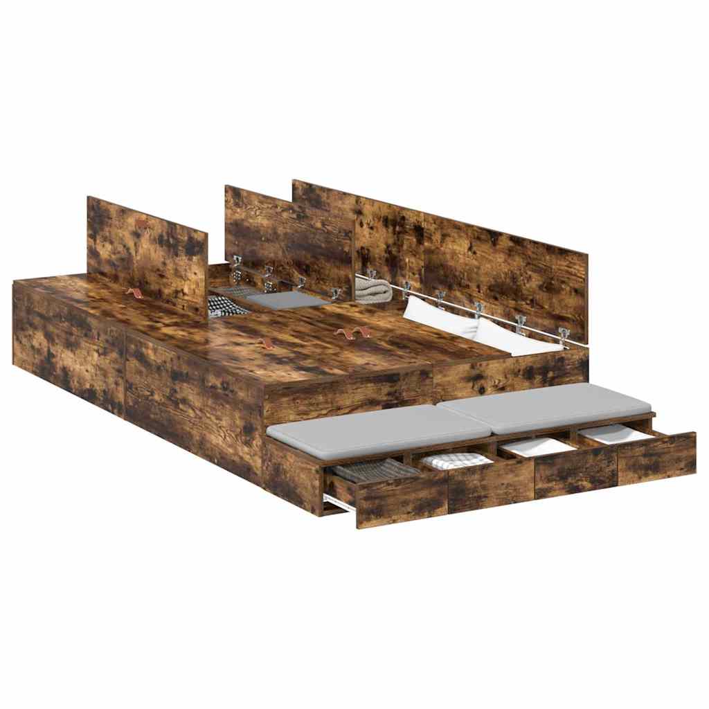 Storage Bed Frame with Drawer Smoked Oak 120 cm Engineered Wood