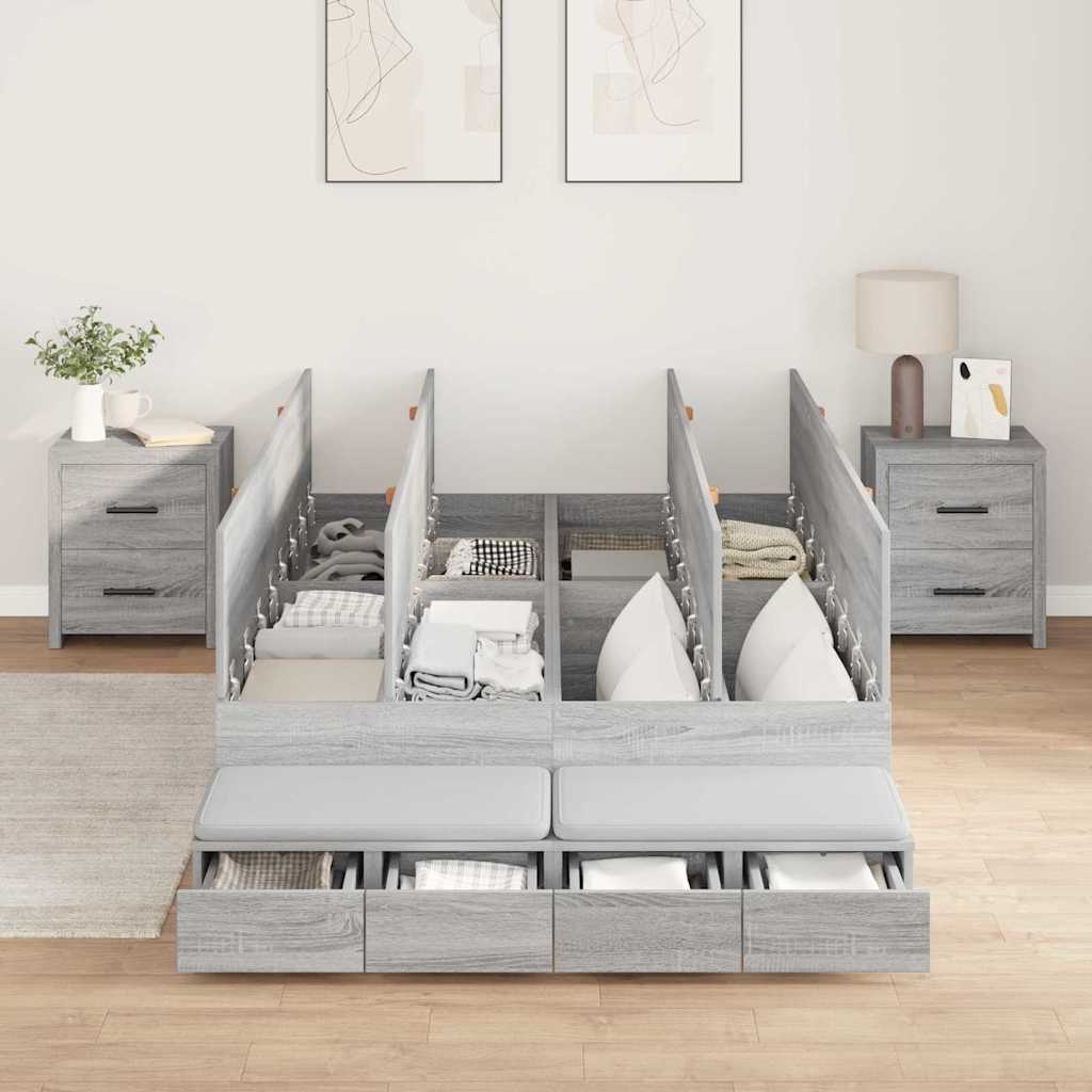 Storage Bed Frame with Door Grey Sonoma 120 cm Engineered Wood