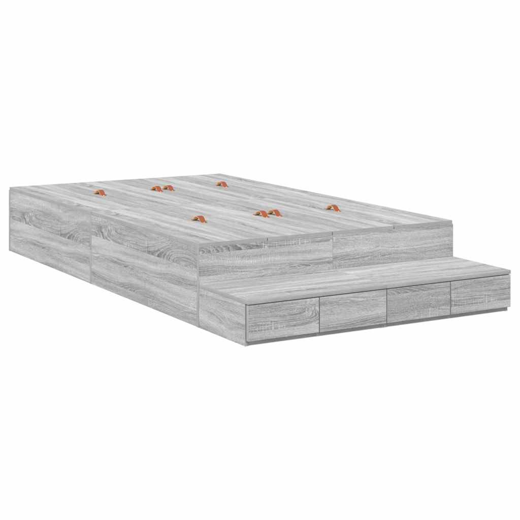 Storage Bed Frame with Door Grey Sonoma 120 cm Engineered Wood