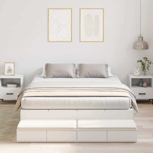Storage Bed Frame with Drawer White 140 cm Engineered Wood