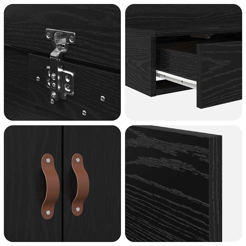 Storage Bed Frame with Drawer Black Oak 140 cm Engineered Wood