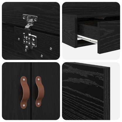 Storage Bed Frame with Drawer Black Oak 140 cm Engineered Wood