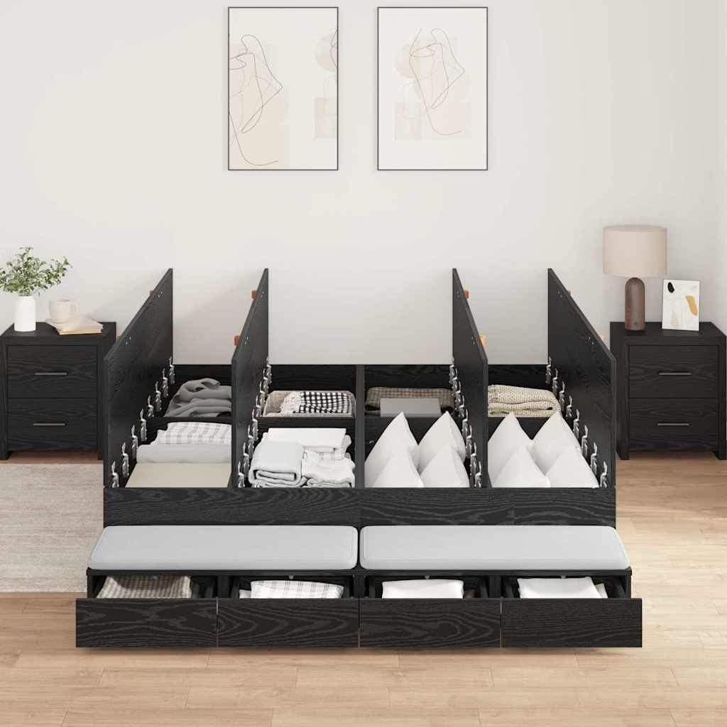 Storage Bed Frame with Drawer Black Oak 140 cm Engineered Wood