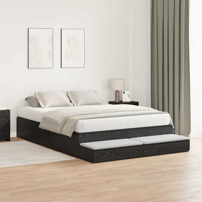 Storage Bed Frame with Drawer Black Oak 140 cm Engineered Wood