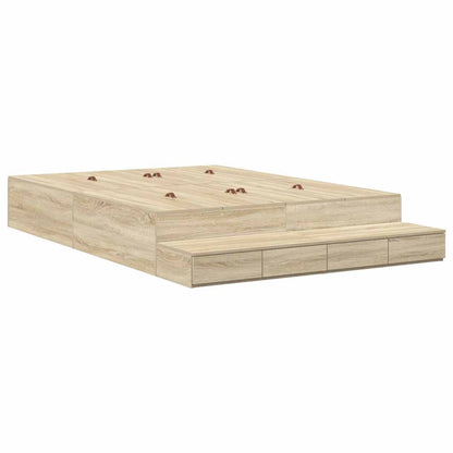 Storage Bed Frame with Drawer Sonoma Oak 140 cm Engineered Wood