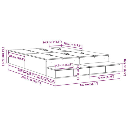Storage Bed Frame Grey Sonoma 140 cm Engineered Wood