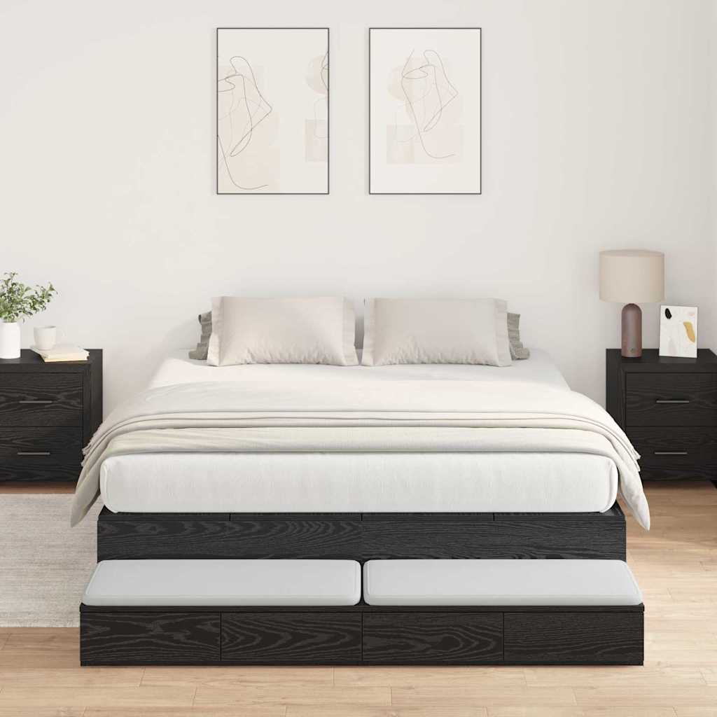 Storage Bed Frame with Drawer Black Oak 150 cm Engineered Wood