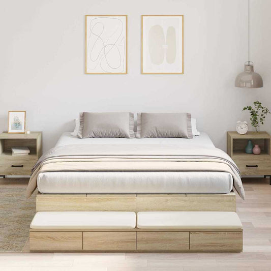 Storage Bed Frame with Drawer Sonoma Oak 150 cm Engineered Wood