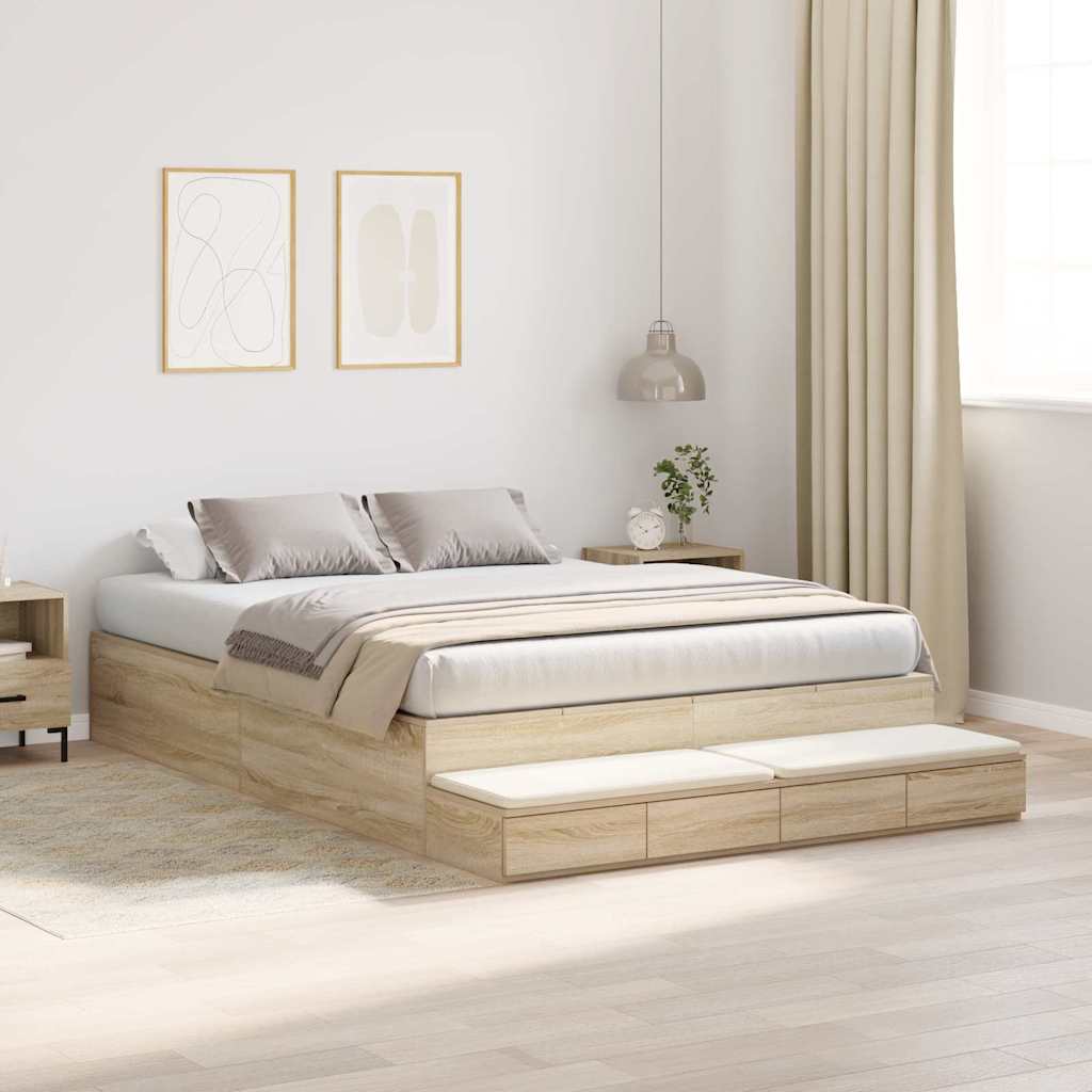 Storage Bed Frame with Drawer Sonoma Oak 150 cm Engineered Wood