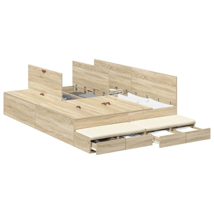Storage Bed Frame with Drawer Sonoma Oak 150 cm Engineered Wood