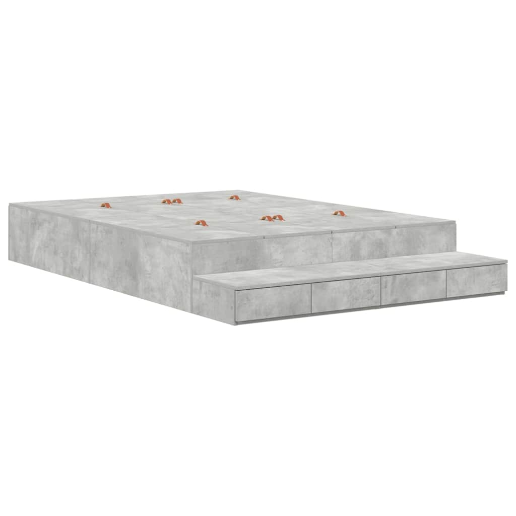 Storage Bed Frame Concrete Grey 150 cm Engineered Wood