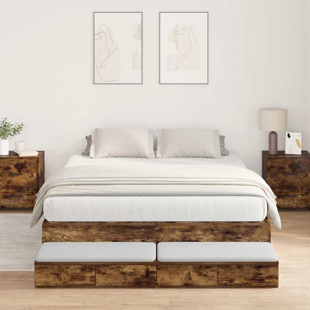 Storage Bed Frame with Drawer Smoked Oak 150 cm Engineered Wood