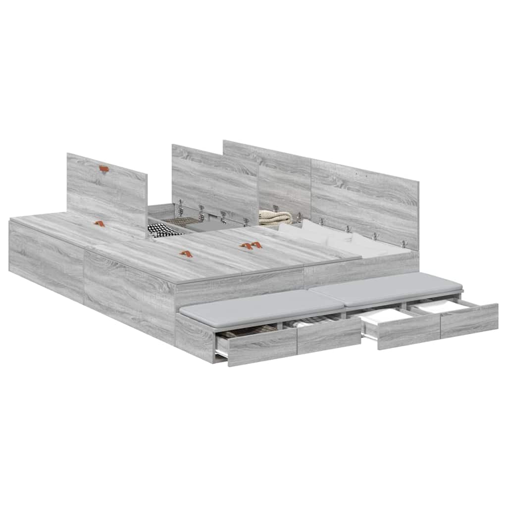 Storage Bed Frame Grey Sonoma 150 cm Engineered Wood