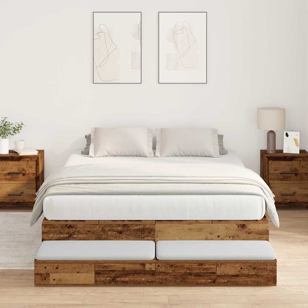 Storage Bed Frame with Drawer Old Wood 150 cm Engineered Wood