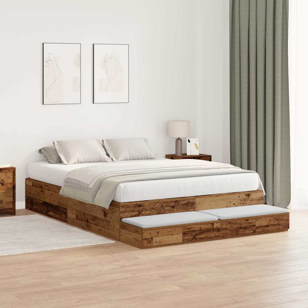 Storage Bed Frame with Drawer Old Wood 150 cm Engineered Wood