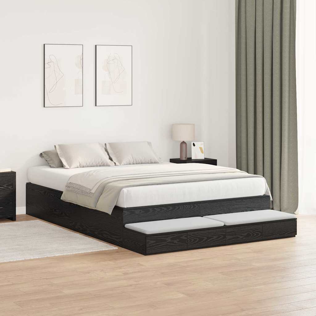 Storage Bed Frame with Drawer Black Oak 160 cm Engineered Wood