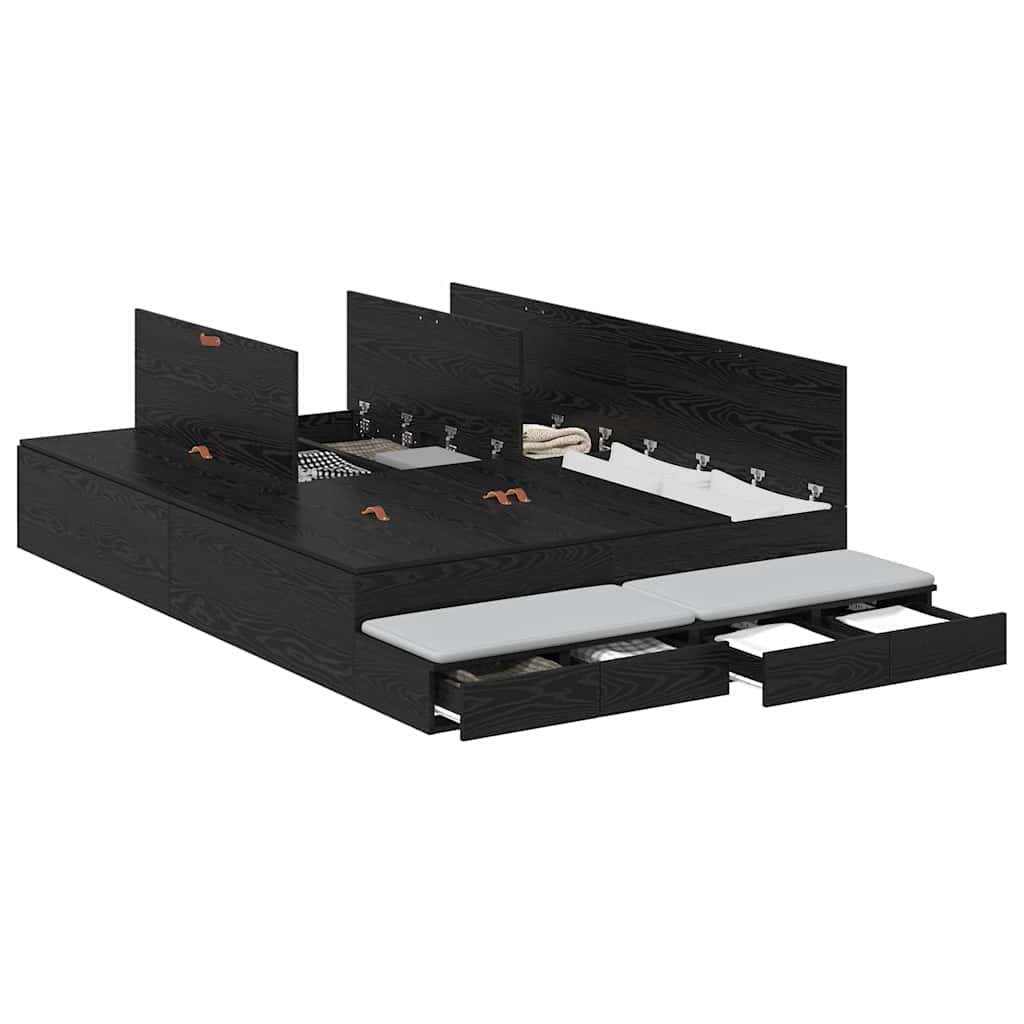 Storage Bed Frame with Drawer Black Oak 160 cm Engineered Wood