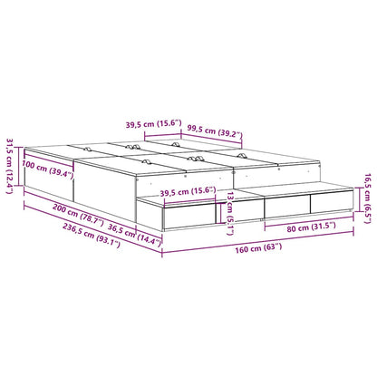 Storage Bed Frame with Drawer Black Oak 160 cm Engineered Wood