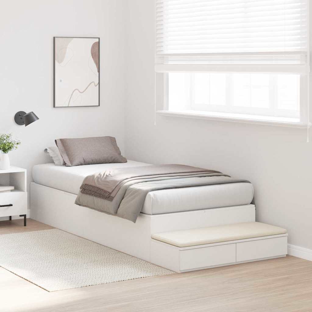 Storage Bed Frame with Drawer White 90 cm Engineered Wood