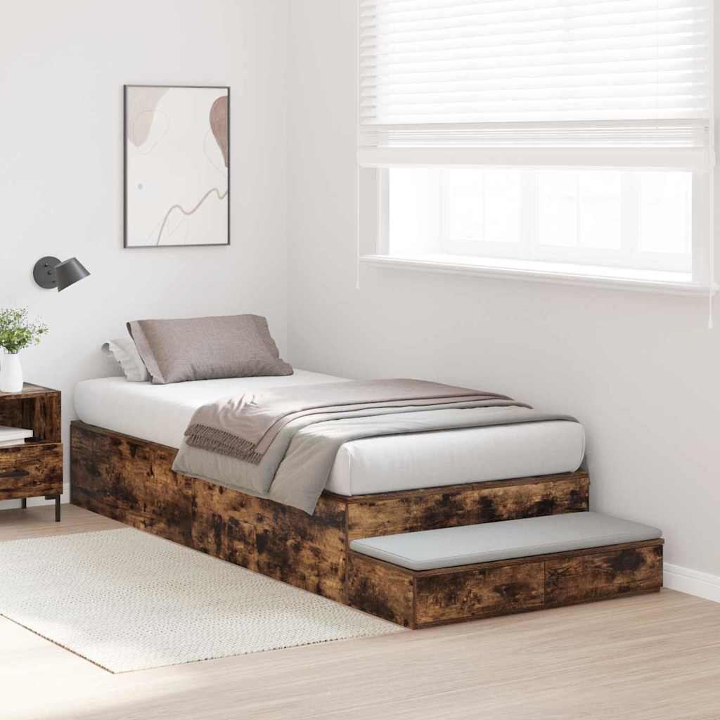 Storage Bed Frame with Drawer Smoked Oak 90 cm Engineered Wood